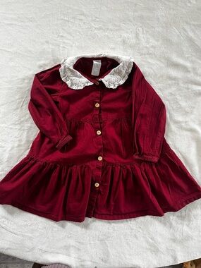 H&M Burgundy Dress with White Eyelet Collar